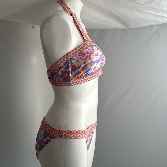 Nanette Lepore Brielle lavender multicolor floral bandeau bikini set - Picture 2 of 15